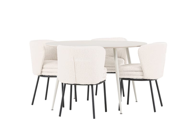 Plaza Spisegruppe 120 cm Rundt med 4 Agnes stole - Beige/Hvit - Møbler - Borde - Spisebordssæt