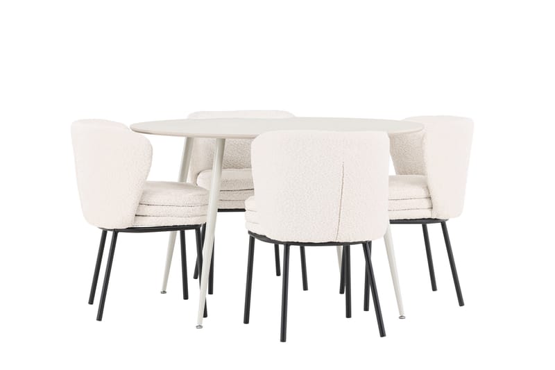 Plaza Spisegruppe 120 cm Rundt med 4 Agnes stole - Beige/Hvit - Møbler - Borde - Spisebordssæt