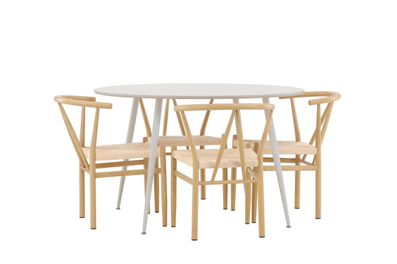 Plaza Spisegruppe 120 cm Rundt med 4 Alfons stole - Beige/Beige - Møbler - Borde - Spisebordssæt