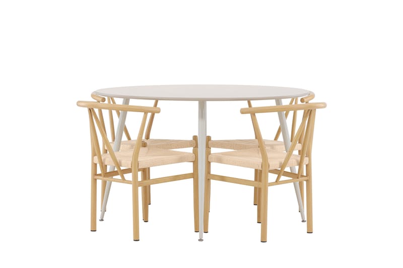 Plaza Spisegruppe 120 cm Rundt med 4 Alfons stole - Beige/Beige - Møbler - Borde - Spisebordssæt