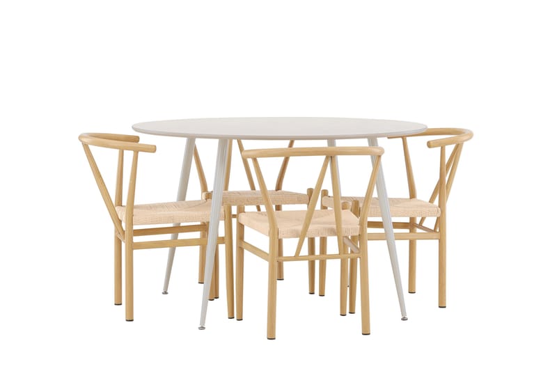 Plaza Spisegruppe 120 cm Rundt med 4 Alfons stole - Beige/Beige - Møbler - Borde - Spisebordssæt