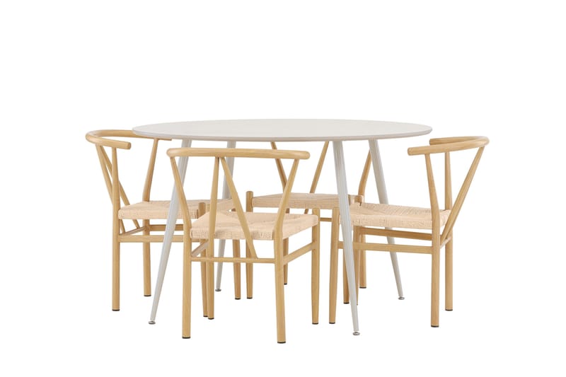 Plaza Spisegruppe 120 cm Rundt med 4 Alfons stole - Beige/Beige - Møbler - Borde - Spisebordssæt