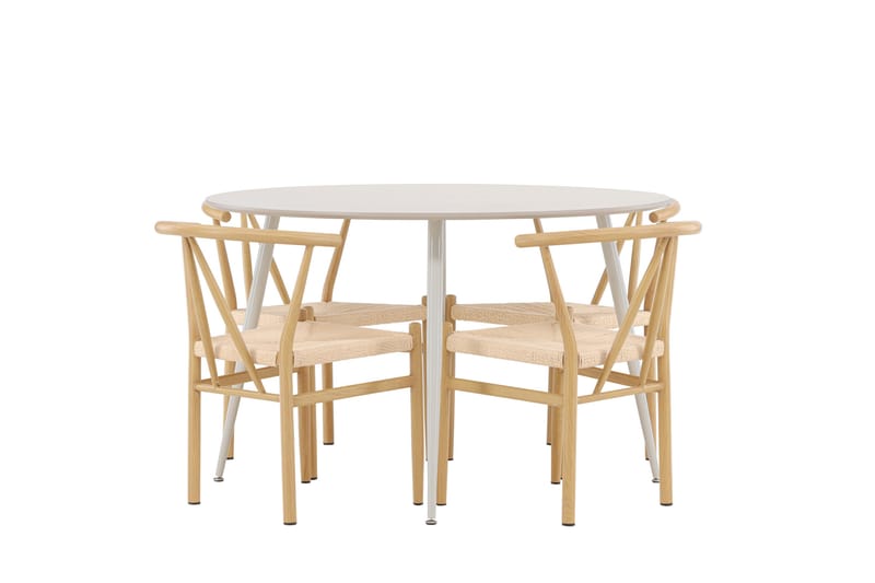 Plaza Spisegruppe 120 cm Rundt med 4 Alfons stole - Beige/Beige - Møbler - Borde - Spisebordssæt