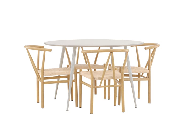 Plaza Spisegruppe 120 cm Rundt med 4 Alfons stole - Beige/Beige - Møbler - Borde - Spisebordssæt