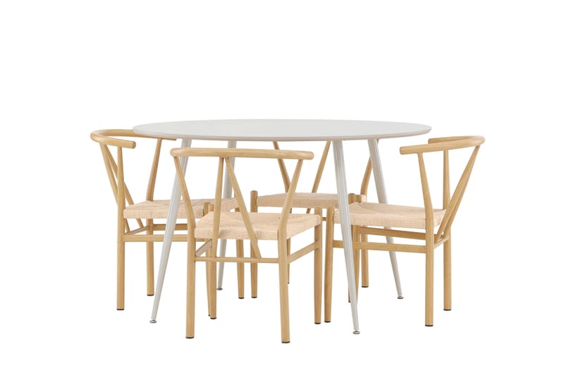 Plaza Spisegruppe 120 cm Rundt med 4 Alfons stole - Beige/Beige - Møbler - Borde - Spisebordssæt