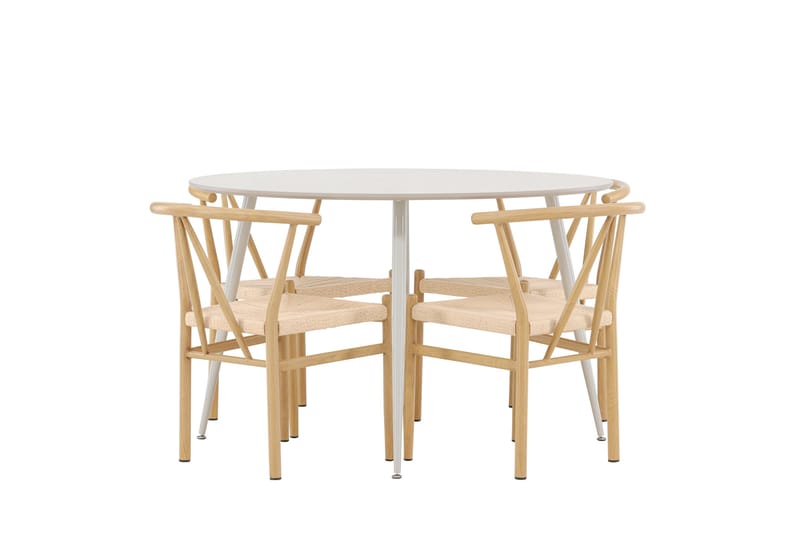 Plaza Spisegruppe 120 cm Rundt med 4 Alfons stole - Beige/Beige - Møbler - Borde - Spisebordssæt