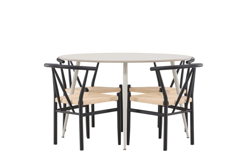 Plaza Spisegruppe 120 cm Rundt med 4 Alfons stole - Beige/Svart - Møbler - Borde - Spisebordss�æt