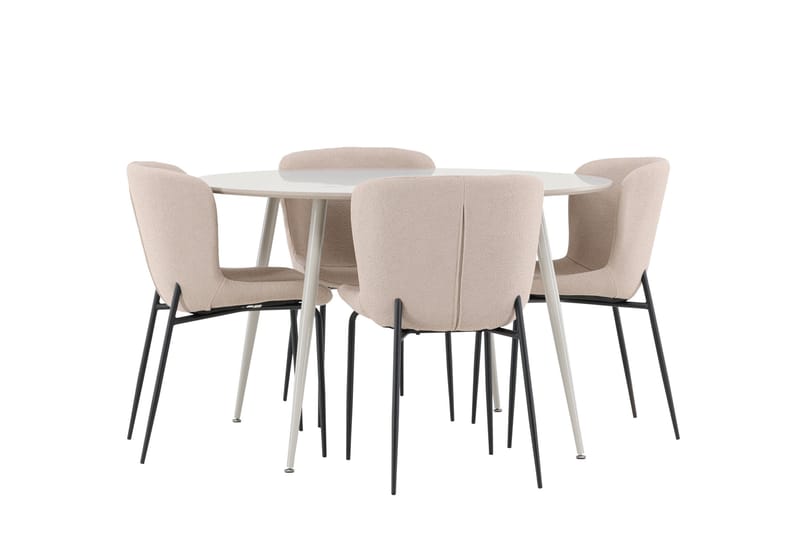 Plaza Spisegruppe 120 cm Rundt med 4 Modesto stole - Beige/Beige - Møbler - Borde - Spisebordssæt