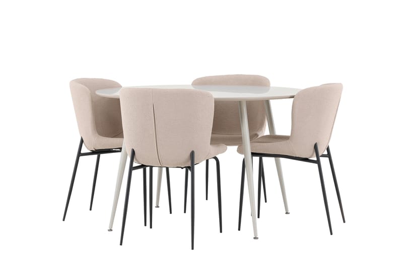 Plaza Spisegruppe 120 cm Rundt med 4 Modesto stole - Beige/Beige - Møbler - Borde - Spisebordssæt