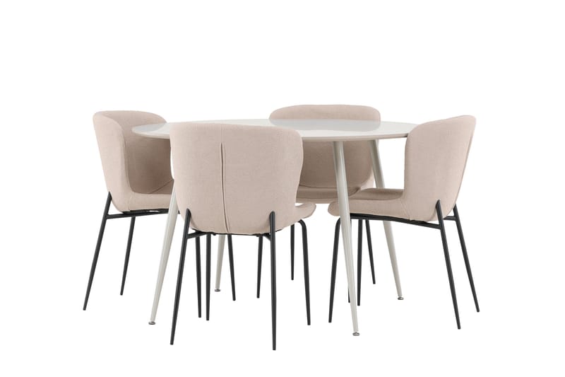 Plaza Spisegruppe 120 cm Rundt med 4 Modesto stole - Beige/Beige - Møbler - Borde - Spisebordssæt