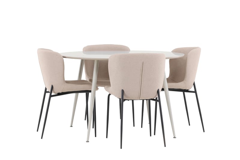 Plaza Spisegruppe 120 cm Rundt med 4 Modesto stole - Beige/Beige - Møbler - Borde - Spisebordssæt