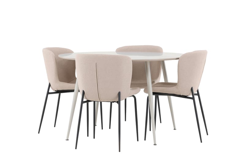 Plaza Spisegruppe 120 cm Rundt med 4 Modesto stole - Beige/Beige - Møbler - Borde - Spisebordssæt