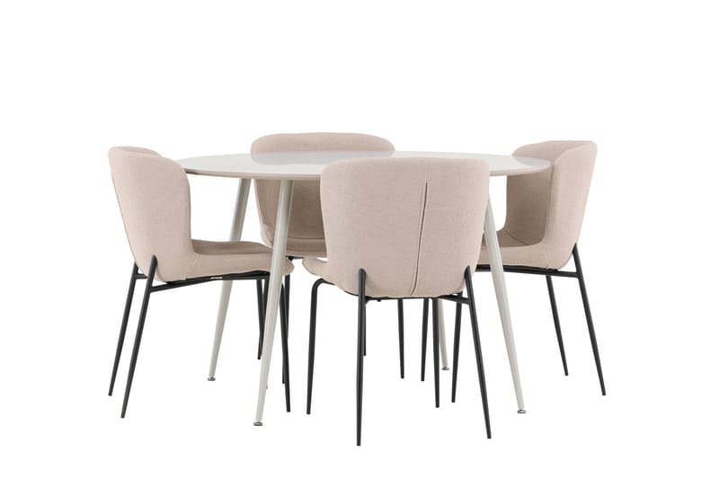 Plaza Spisegruppe 120 cm Rundt med 4 Modesto stole - Beige/Beige - Møbler - Borde - Spisebordssæt