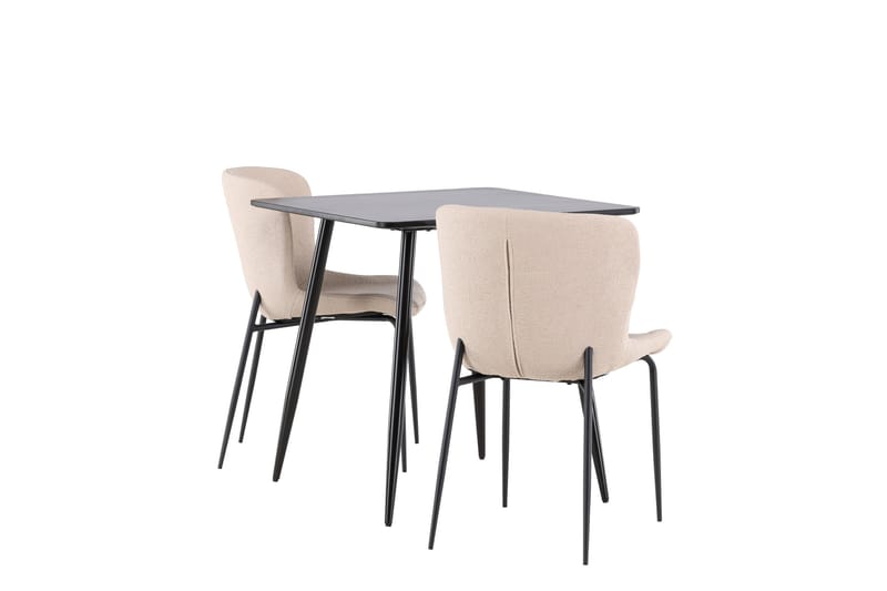 Polar Spisegruppe 75 cm Kvadratisk med 2 Modesto stole - Sort/Beige - Møbler - Borde - Spisebordssæt