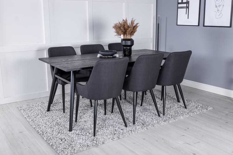 Sleek Spisegruppe Udtrækbar 195 cm Rektangulær med 6 Plaza stole - Svart - Møbler - Borde - Spisebordssæt