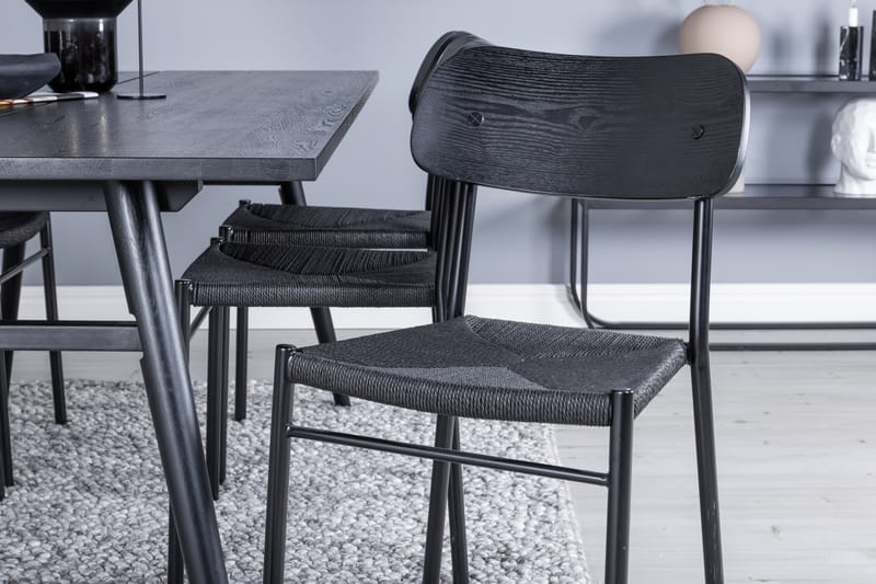 Sleek Spisegruppe Udtrækbar 195 cm Rektangulær med 6 Polly stole - Svart - Møbler - Borde - Spisebordssæt