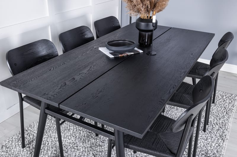 Sleek Spisegruppe Udtrækbar 195 cm Rektangulær med 6 Polly stole - Svart - Møbler - Borde - Spisebordssæt