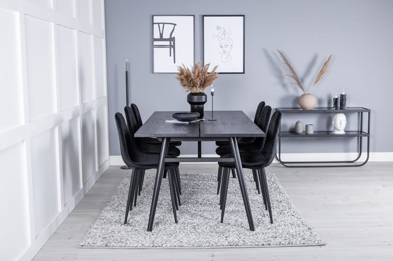 Sleek Spisegruppe Udtrækbar 195 cm Rektangulær med 6 Polar stole - Svart - Møbler - Borde - Spisebordssæt