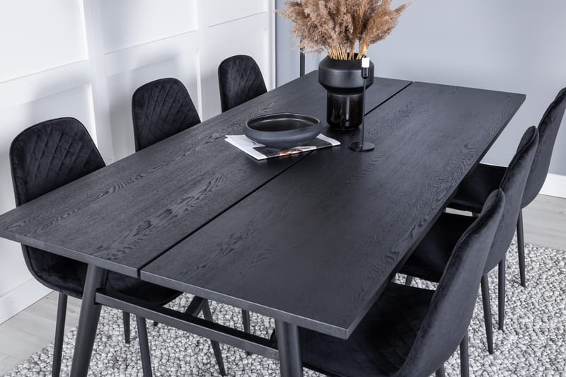 Sleek Spisegruppe Udtrækbar 195 cm Rektangulær med 6 Polar stole - Svart - Møbler - Borde - Spisebordssæt