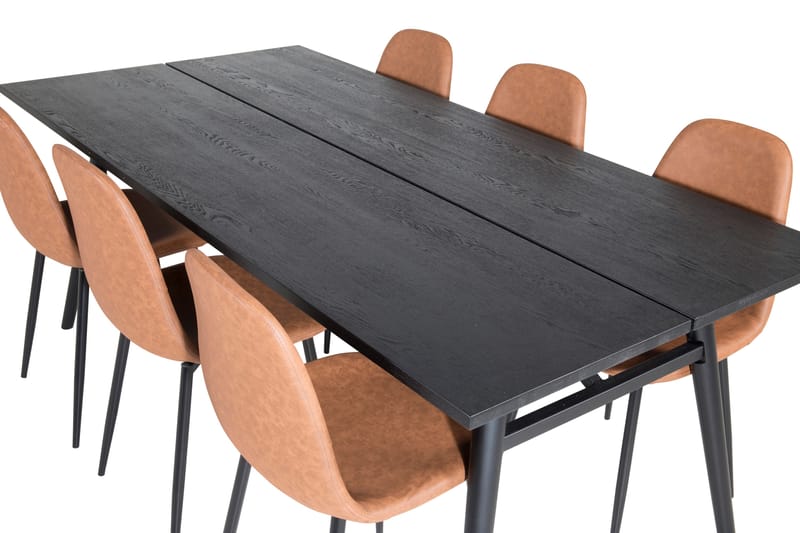 Sleek Spisegruppe Udtrækbar 195 cm Rektangulær med 6 Polar stole - Svart - Møbler - Borde - Spisebordssæt