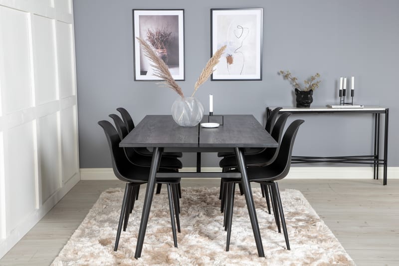 Sleek Spisegruppe Udtrækbar 195 cm Rektangulær med 6 Polar stole - Svart - Møbler - Borde - Spisebordssæt