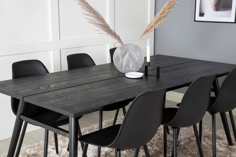 Sleek Spisegruppe Udtrækbar 195 cm Rektangulær med 6 Polar stole - Svart - Møbler - Borde - Spisebordssæt