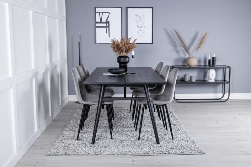 Sleek Spisegruppe Udtrækbar 195 cm Rektangulær med 6 Polar stole - Svart - Møbler - Borde - Spisebordssæt