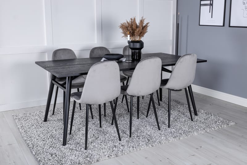 Sleek Spisegruppe Udtrækbar 195 cm Rektangulær med 6 Polar stole - Svart - Møbler - Borde - Spisebordssæt