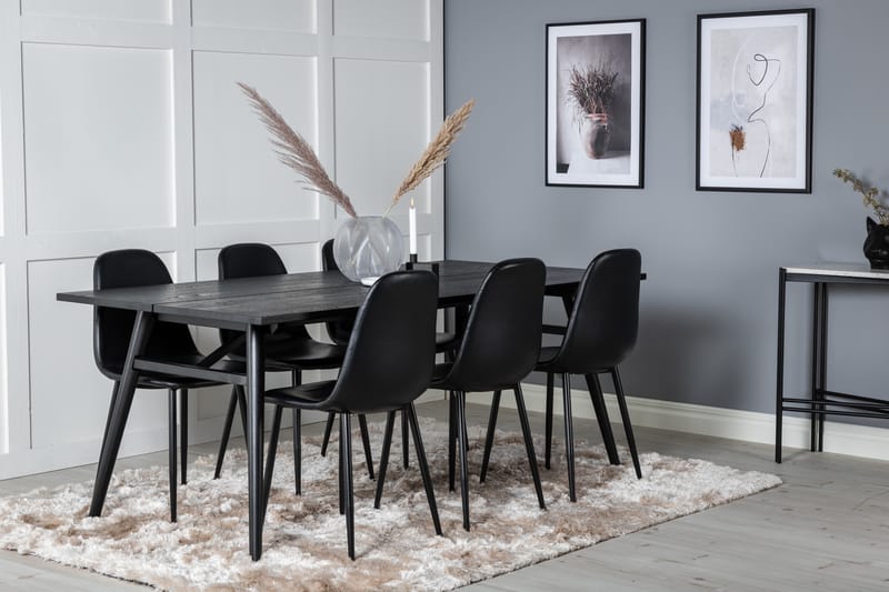 Sleek Spisegruppe Udtrækbar 195 cm Rektangulær med 6 Polar stole - Svart - Møbler - Borde - Spisebordssæt