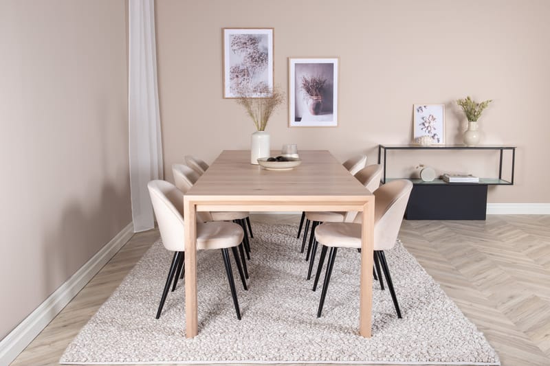 Slider Spisebordssæt Udvideligt 170 cm Rektangulær med 6 Velvet Stole - Beige - Møbler - Borde - Spisebordssæt