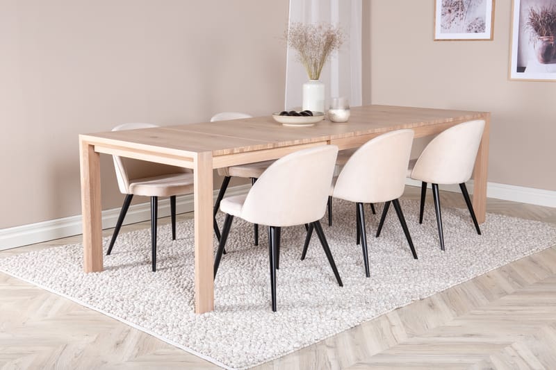 Slider Spisebordssæt Udvideligt 170 cm Rektangulær med 6 Velvet Stole - Beige - Møbler - Borde - Spisebordssæt