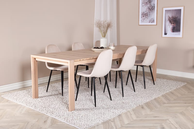 Slider Spisegruppe Udtrækbar 170 cm Rektangulær med 6 Polar stole - Beige - Møbler - Borde - Spisebordssæt