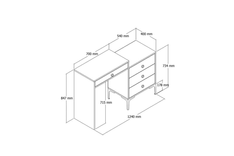 Ameias Sminkbord 124x84,7 cm Brun/Hvid - Hanah Home - Møbler - Borde - Sminkebord & konsolbord