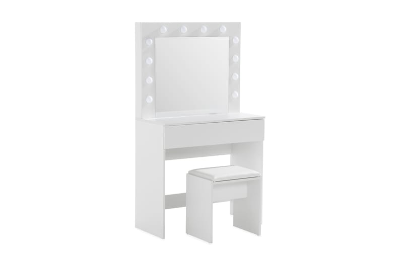 Hakebo Makeupbord med LED Belysning Opbevaring 80 cm - Hvid - Møbler - Borde - Sminkebord & konsolbord - Makeup bord med spejl