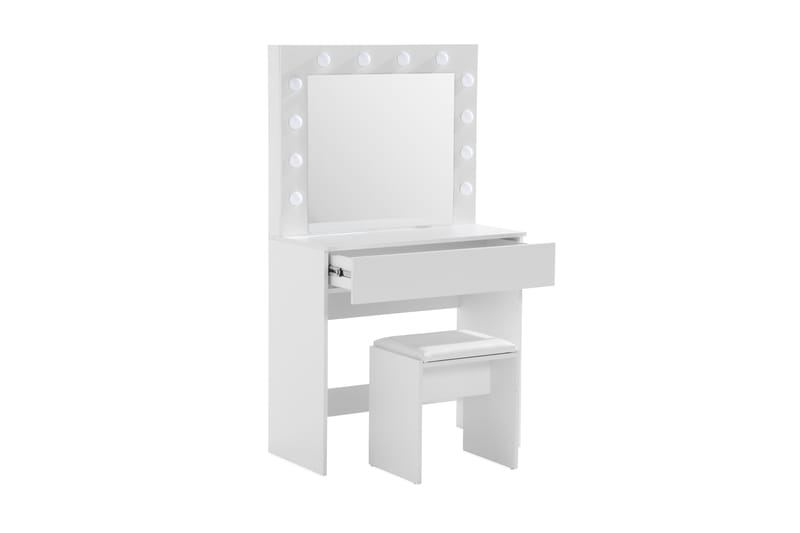 Hakebo Makeupbord med LED Belysning Opbevaring 80 cm - Hvid - Møbler - Borde - Sminkebord & konsolbord - Makeup bord med spejl