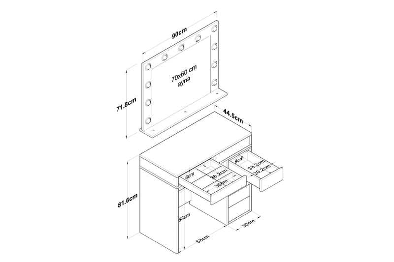 Nanhey Sminkebord 90 cm - Hvid - Møbler - Borde - Sminkebord & konsolbord