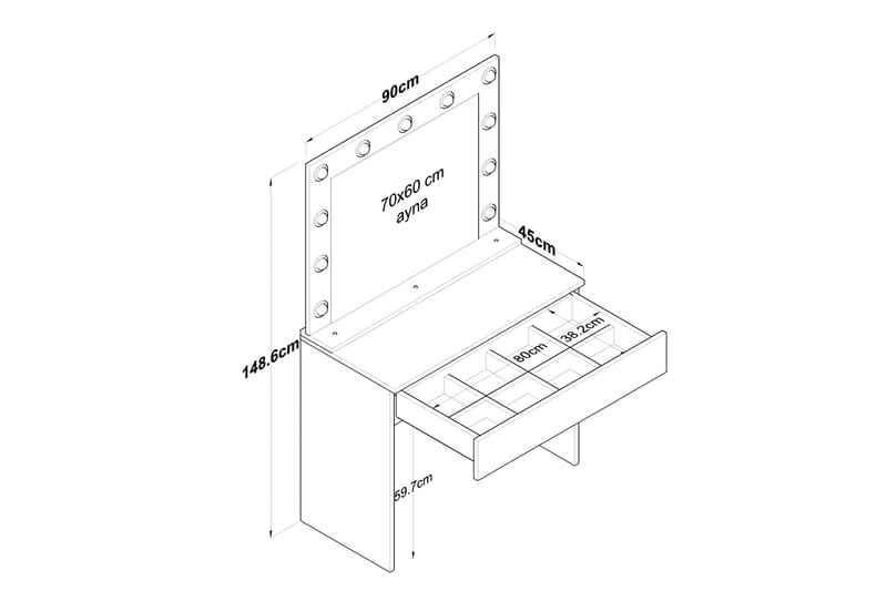 Naomori Sminkebord 90 cm - Hvid - Møbler - Borde - Sminkebord & konsolbord