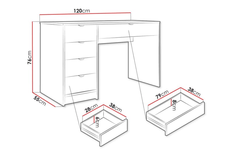 Novaj Makeupbord Med Opbevaring 55 cm dyb 120 cm bred - Hvid - Møbler - Borde - Sminkebord & konsolbord