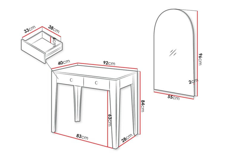 Rathmore Sminkebord 92x40 cm - Hvid - Møbler - Borde - Sminkebord & konsolbord