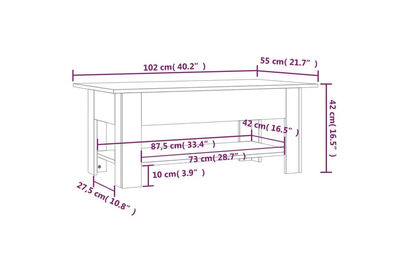 sofabord 102x55x42 cm spånplade hvid - Hvid - Sofabord