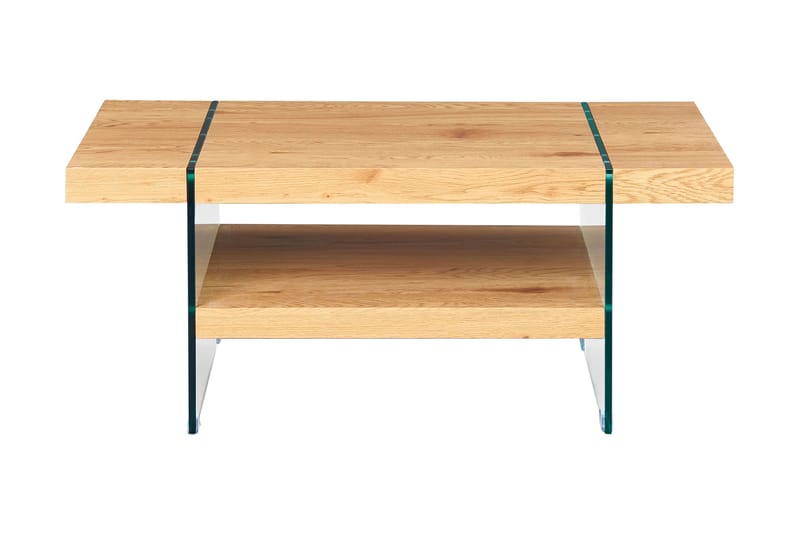 Aldreda Sofabord 110 cm med Opbevaring Hylde - Glas/Natur/Brun - Sofabord - Semmenfoldeligt bord - Spejlbord - Sofabord med opbevaring - sofabord med hjul - Hæve sænke sofabord