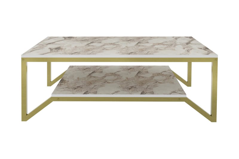 Andifli Sofabord 60x45,8x120 cm - Guld/Hvid - Sofabord - Semmenfoldeligt bord - Spejlbord - Sofabord med opbevaring - sofabord med hjul - Hæve sænke sofabord