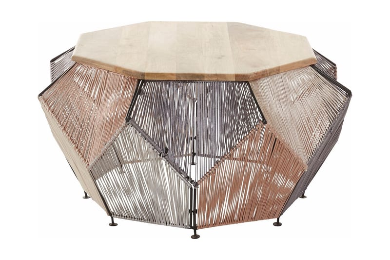 Batsheva Sofabord 90 cm Hexagon - Mangotræ/Natur - Sofabord - Semmenfoldeligt bord - Spejlbord - Sofabord med opbevaring - sofabord med hjul - Hæve sænke sofabord