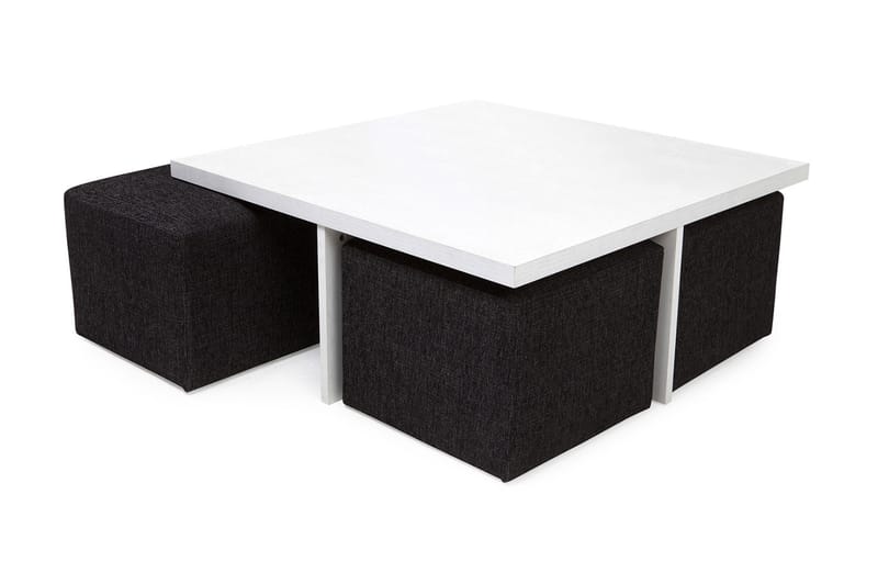 Boxy Sofabord 100 cm med 4 Paller - Hvid/Sort - Møbler - Borde - Sofabord