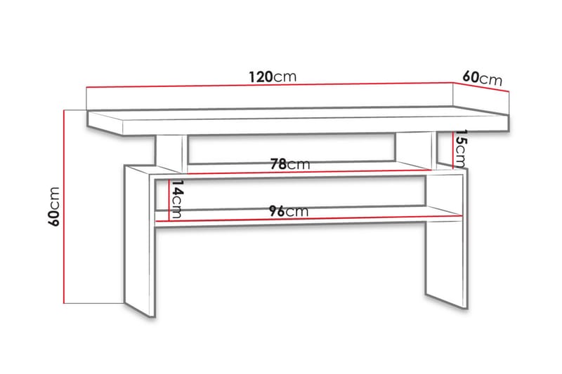 Castillia Sofabord 120 cm med Opbevaring Hylder - Mørke Ask - Møbler - Borde - Sofabord