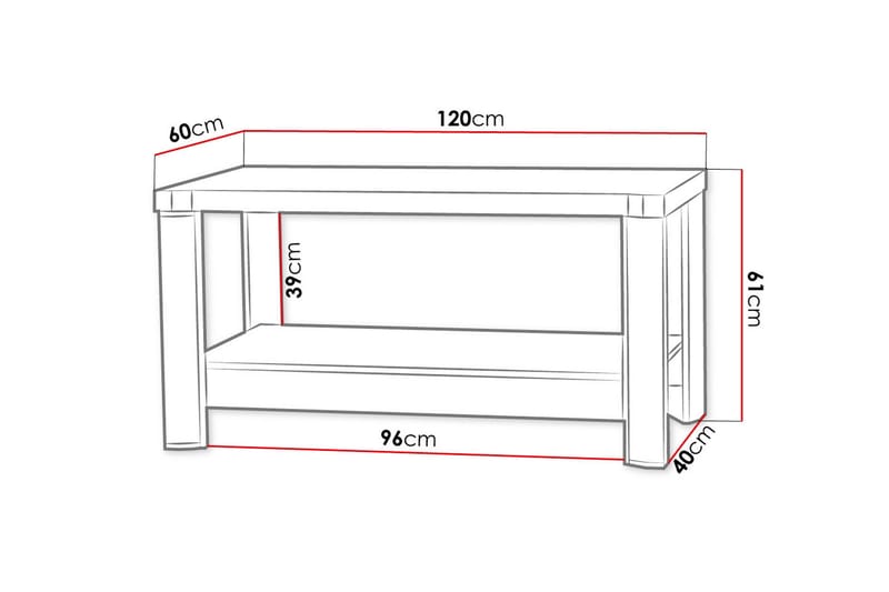 Chezum Sofabord 120 cm med Opbevaring Hylde - Egefarvet/Beige/Grå - Møbler - Borde - Sofabord