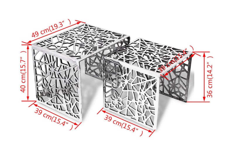 Firkantet Sidebord I To Dele I Aluminium Sølvfarvet - Sølv - Møbler - Borde - Sofabord