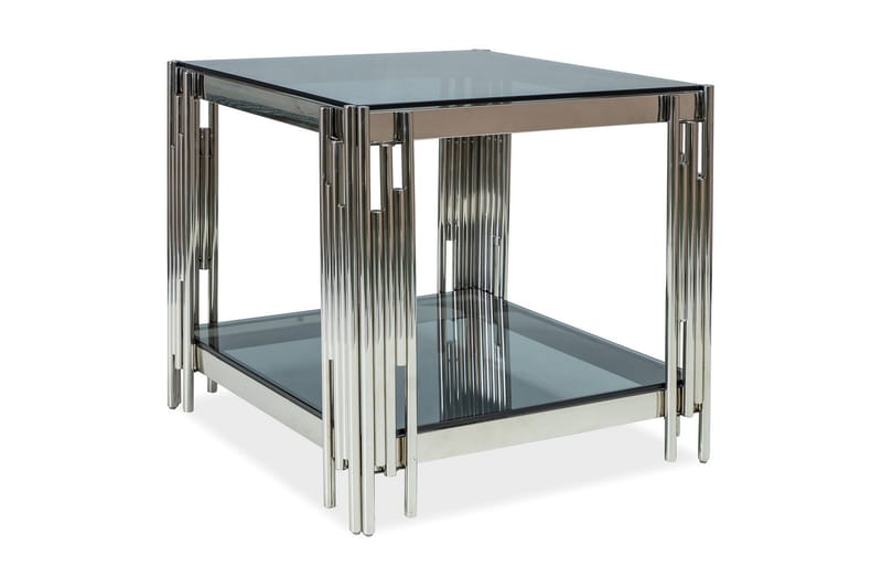 Fossilana Sofabord 55 cm med Opbevaring Hylde - Rökfarvead Glas/Krom - Sofabord - Semmenfoldeligt bord - Spejlbord - Sofabord med opbevaring - sofabord med hjul - Hæve sænke sofabord
