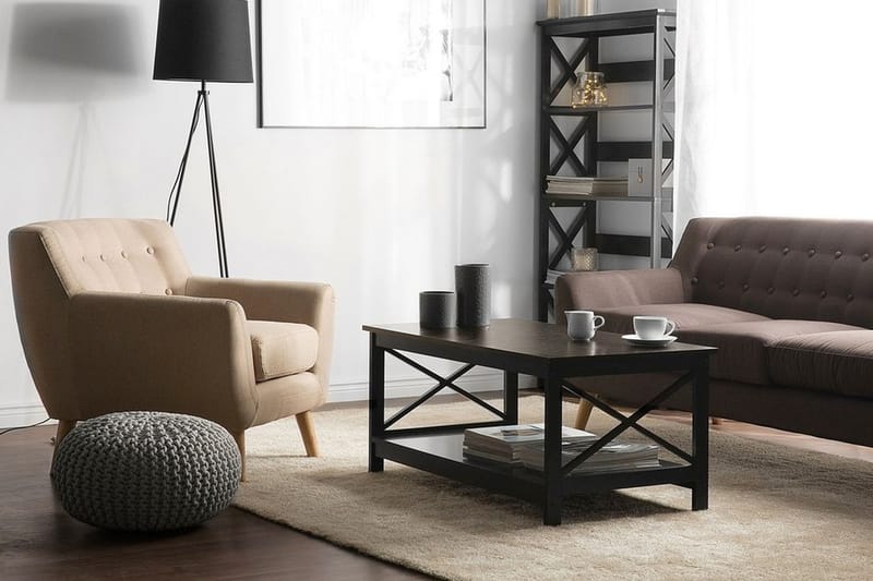 Foster sofabord 100 cm - Sort - Sofabord - Semmenfoldeligt bord - Spejlbord - Sofabord med opbevaring - sofabord med hjul - Hæve sænke sofabord