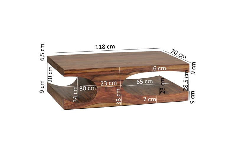 Gjerrild Sofabord 118 cm med Opbevaring Hylder - Massivt Træ - Møbler - Borde - Sofabord